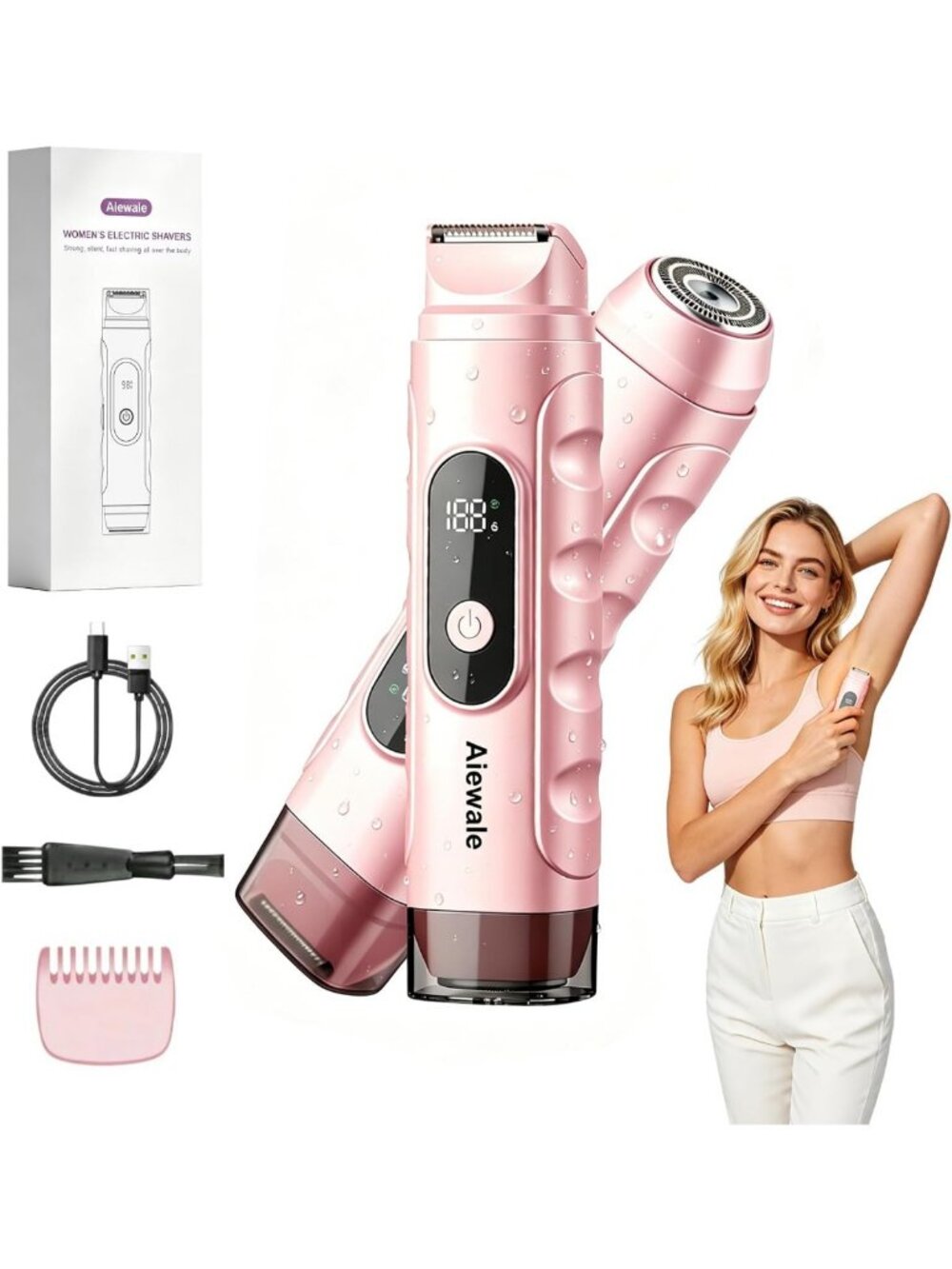 2-in-1 Waterproof Bikini Trimmer & Electric Razor for Women - Painless, Portable